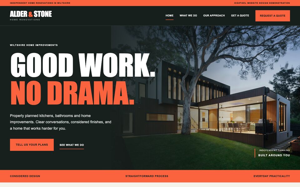 Screenshot of the Alder & Stone demo website