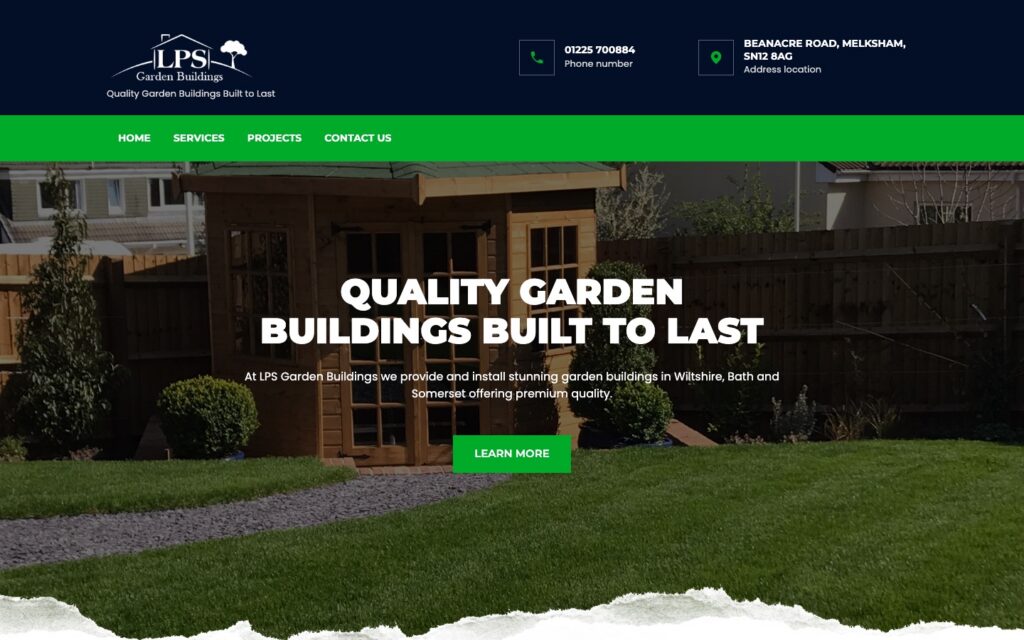 Real screenshot of the live LPS Garden Buildings website